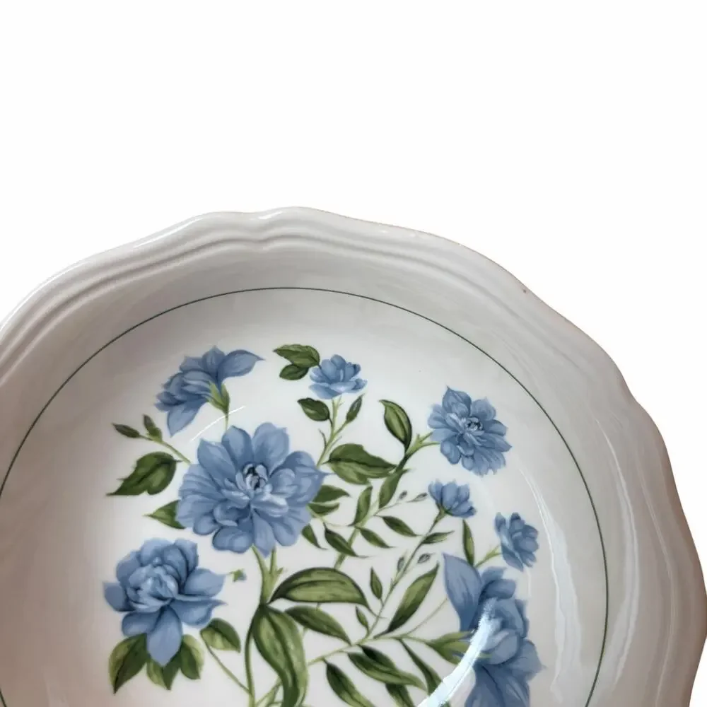 Envogue Blue Floral Salad Bowls 7in Porcelain Set of 4 Scalloped New